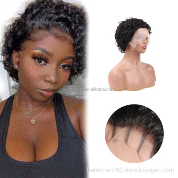 Ombre Honey Blonde Pixie Cut Bob Lace Frontal Human Hair Wigs Short Kinky Curly Colored Pre Plucked Woman Lace Front Bob 13x1